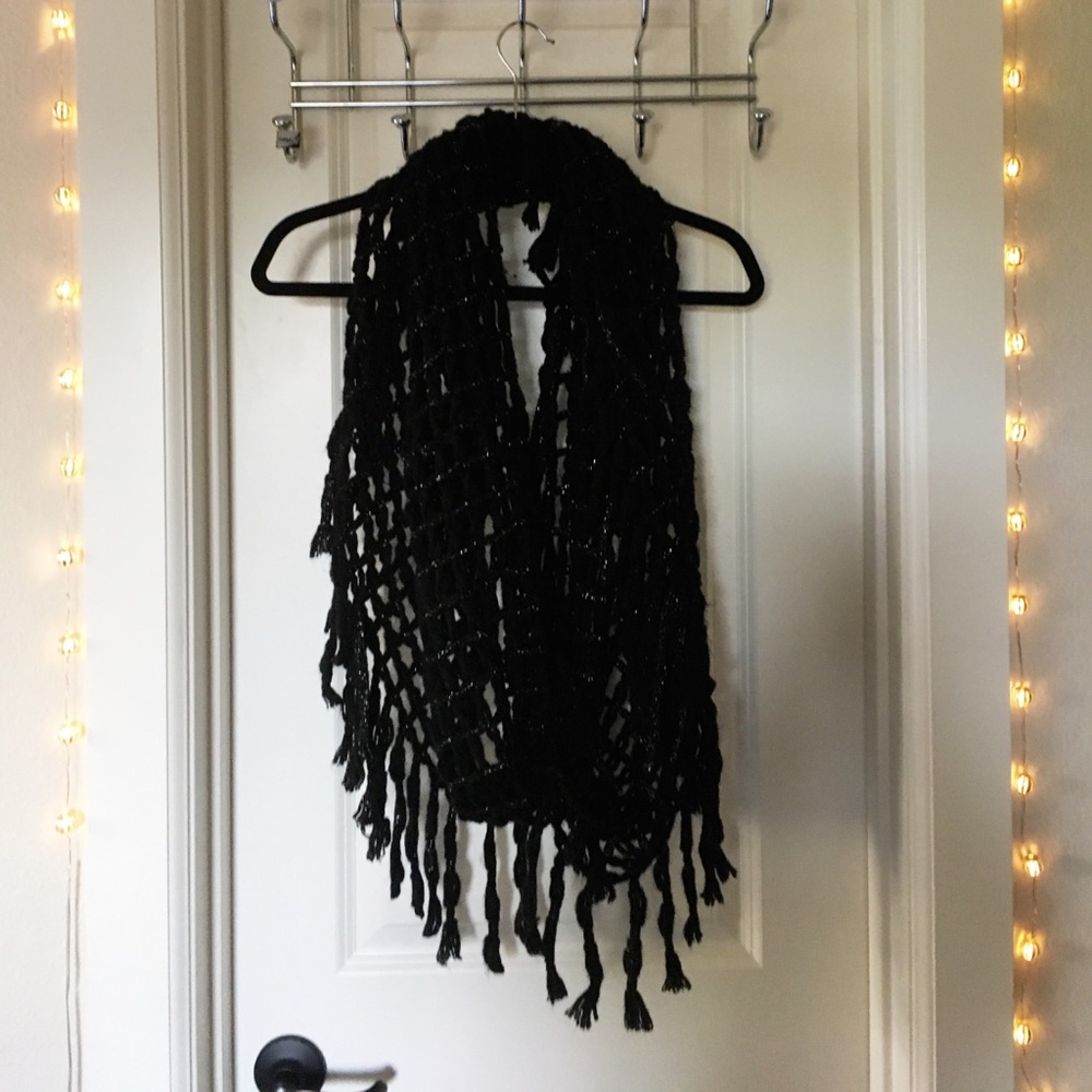 Black Crochet Knit Circle Scarf